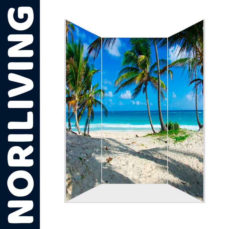 Dekorativer Raumteiler mit Bild von Palmen und Strand von Noriliving
