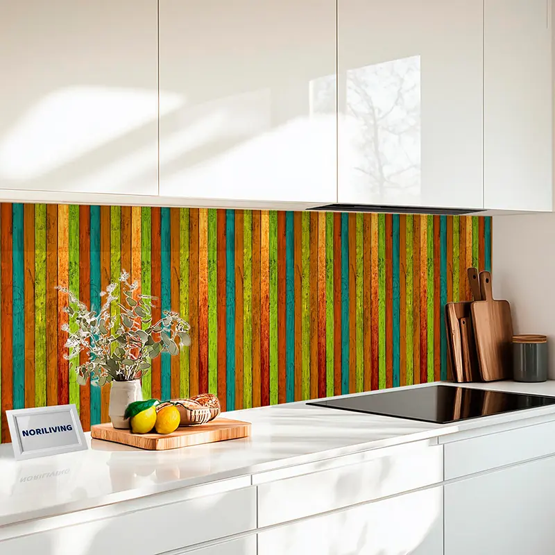 Küchenrückwand Alu bunter Holzzaun 169