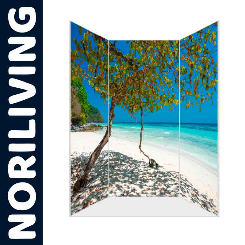 Raumteiler mit tropischem Strandmotiv, Meeresblick und Baum, NORILIVING Design