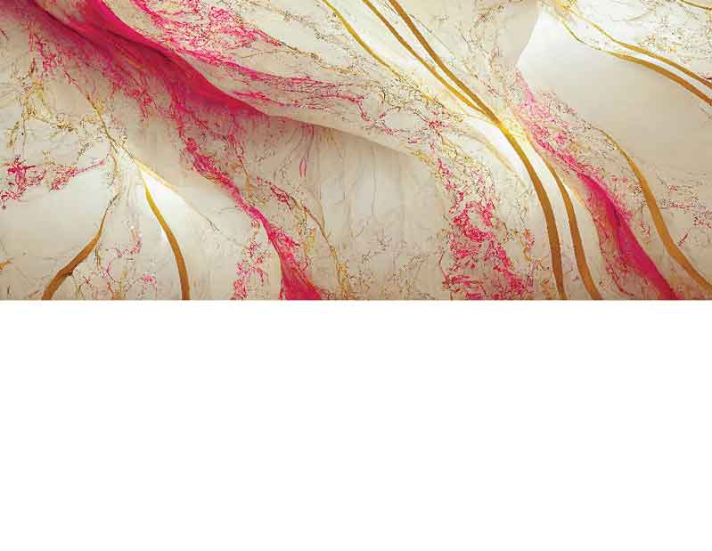 Ein dekoratives Muster mit goldenen und rosa Linien auf weißem Hintergrund, das wie abstrakte Kunst wirkt.