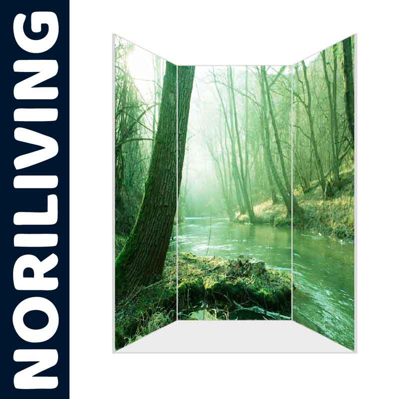 Trennwand mit Waldmotiv von Noriliving - Perfekt für jeden Raum Dekorative Raumtrennwand mit beruhigendem Wald- und Flussmotiv von Noriliving