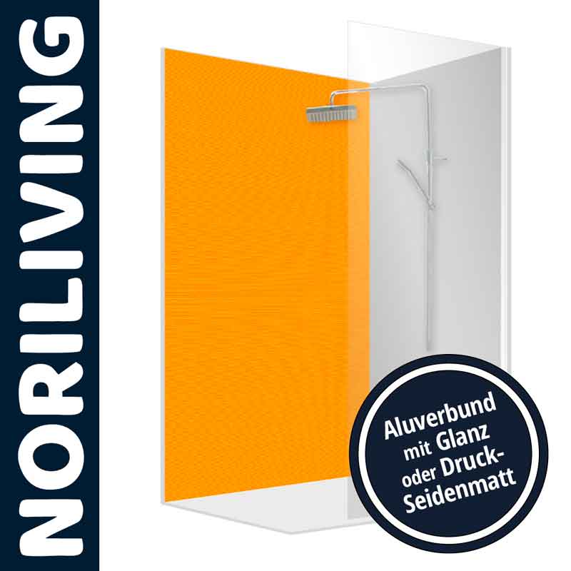 Duschwand von NORILIVING mit Aluverbund, Wahl zwischen glänzendem oder matt gedrucktem Finish