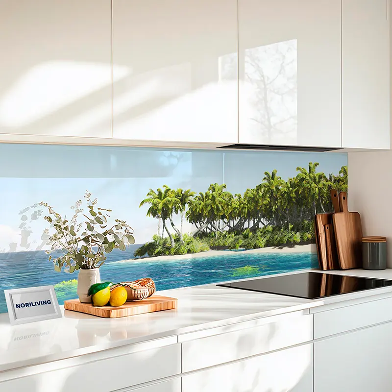 Küchenrückwand Alu Tropeninsel mit klarem Himmel 042