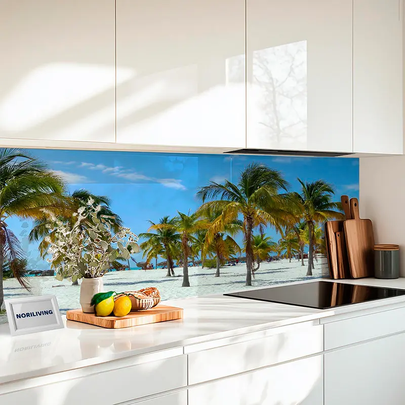 Küchenrückwand Echtglasoptik Profiline Tropischer Strand mit Palmen 086