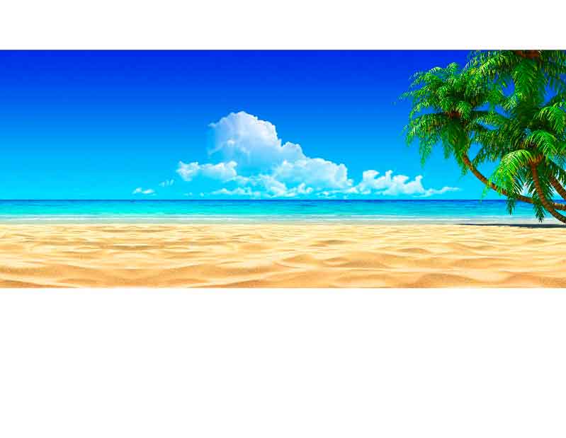 Idyllische Strandlandschaft mit Palmen, blauem Himmel und sanftem Meeresrauschen