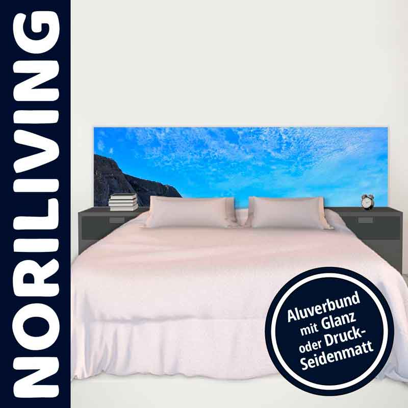 Stilvolles Bett mit Aluverbund-Kopfteil und Nachtkästchen von NORILIVING Modernes Schlafzimmerdesign mit Bett und beeindruckendem Aluverbund-Kopfteil der Marke NORILIVING