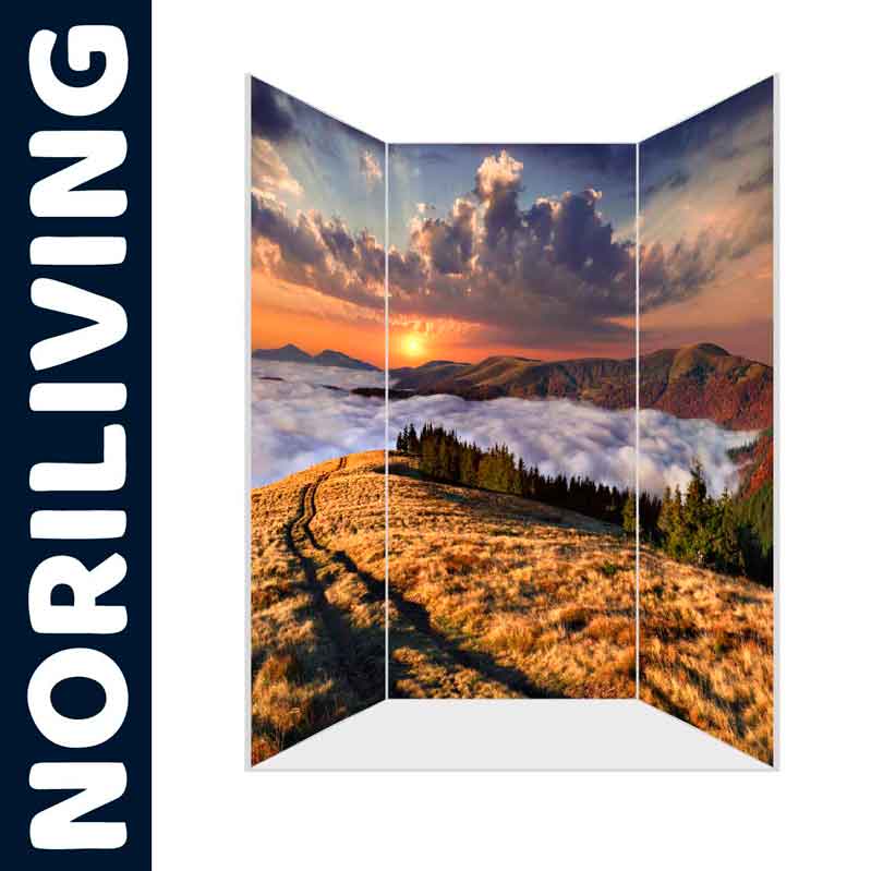 Paravent mit Naturmotiv: Berglandschaft und Sonnenuntergang von NORILIVING