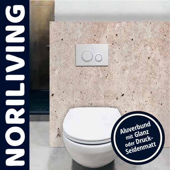Badezimmer mit Noriliving Aluverbundplatte und WC
