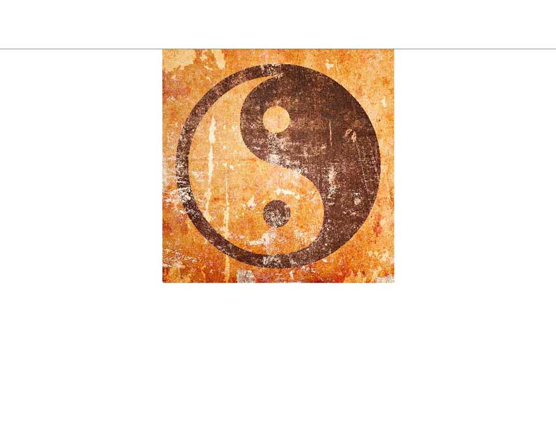 Yin-Yang-Symbol auf einer rustikalen, texturierten Oberfläche in warmen Orangetönen