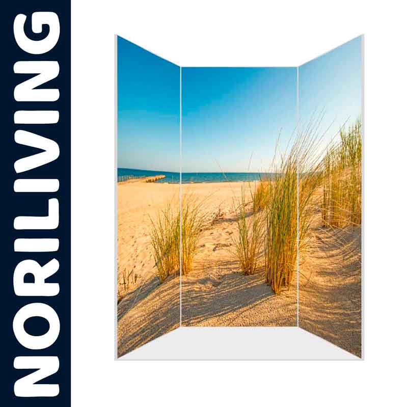 Paravent von Noriliving mit einem Strandmotiv, das Dünen und Meer zeigt