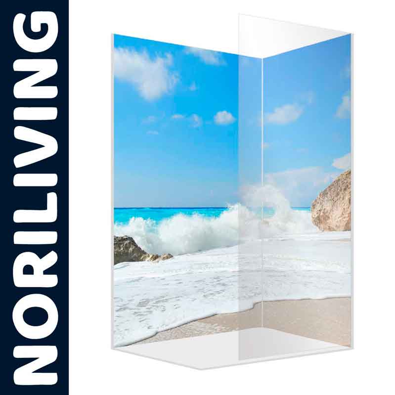 Duschwand mit digitalem Druck eines Strandes und blauen Himmels von Noriliving