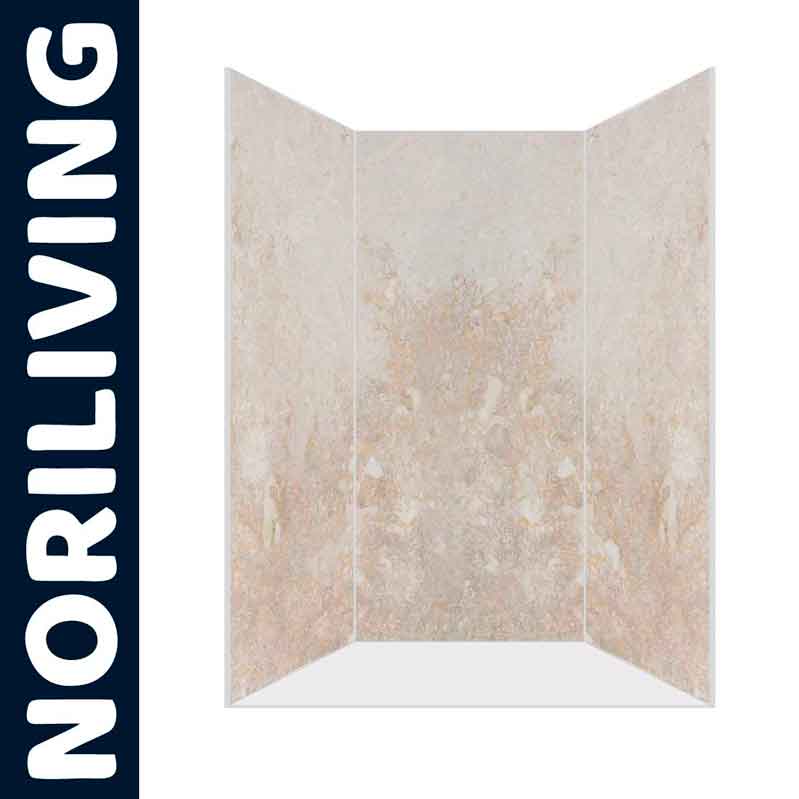 Hochwertige Wandverkleidung in Marmoroptik von Noriliving Wandverkleidung aus Marmoroptik mit Noriliving-Logo, ideal für stilvolles Interieur.