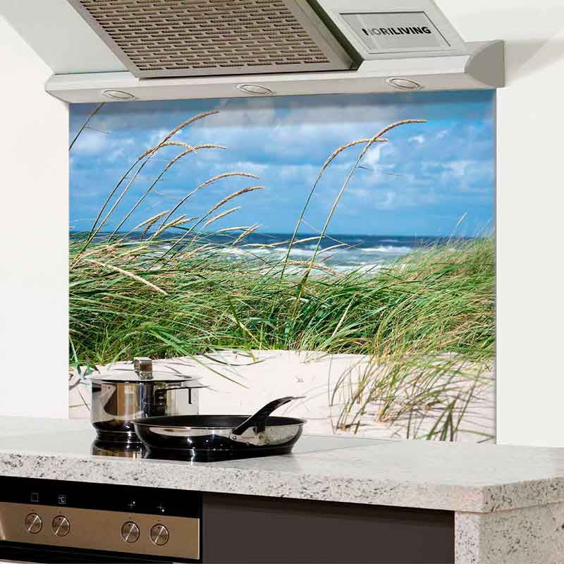 Moderne Küchenrückwand mit Naturmotiv von Dünen und Meer