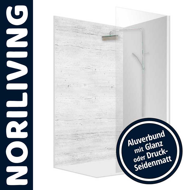 Duschsystem von NORILIVING mit Aluverbund, Glanz- oder Druck-Seidenmatt-Ausführung