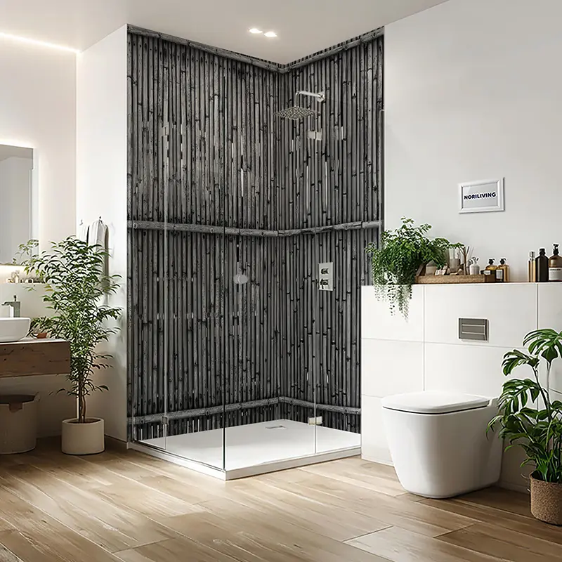 Duschrückwand Aluverbund Bambuszaun 202 schwarz-weiß