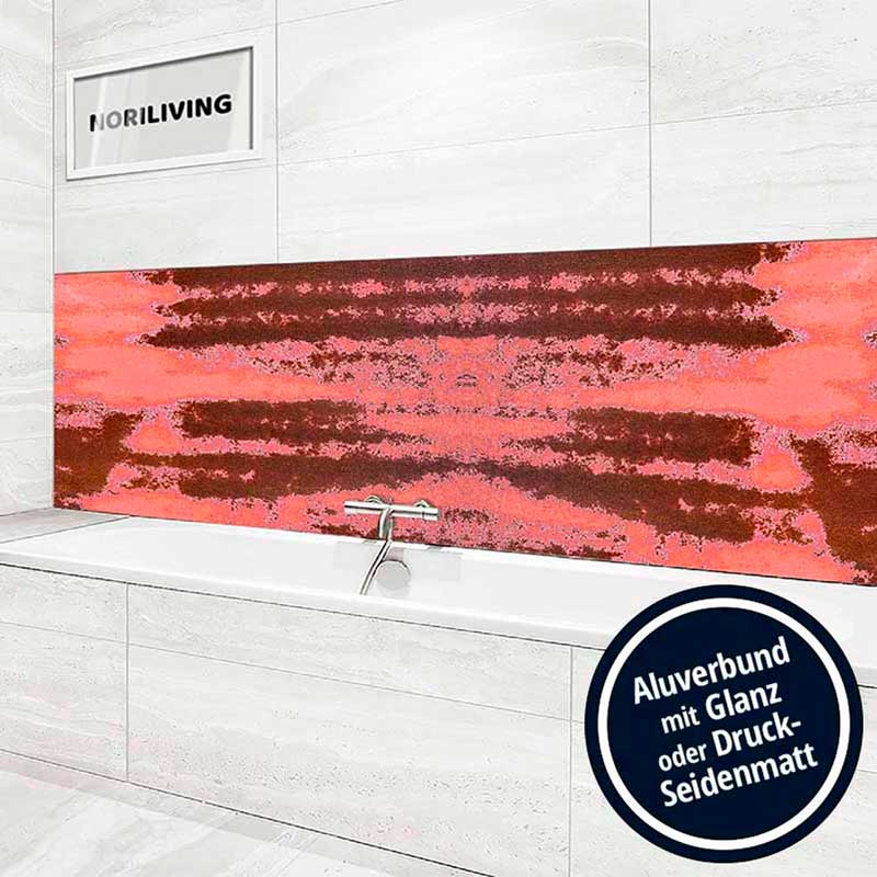 Badewanne mit stilvoller, rot-brauner Aluverbund-Wandverkleidung, erhältlich in Glanz oder Druck-Seidenmatt