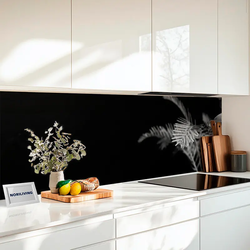 Küchenrückwand Alu Zen-Spa Steinturm auf Wasser mit Grünpflanzen 356 schwarz-weiß