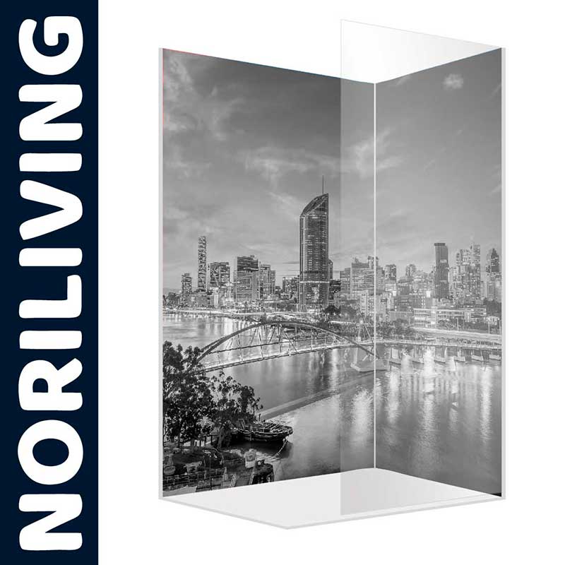 Dekorative Duschwand mit Stadtmotiv - NORILIVING Schwarz-weiße Duschwand von NORILIVING mit Skyline-Motiv