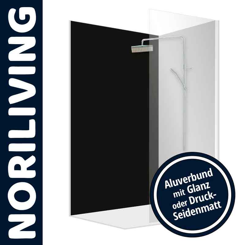 Duschwand von Noriliving, Aluverbundmaterial, glänzende oder matte Ausführung