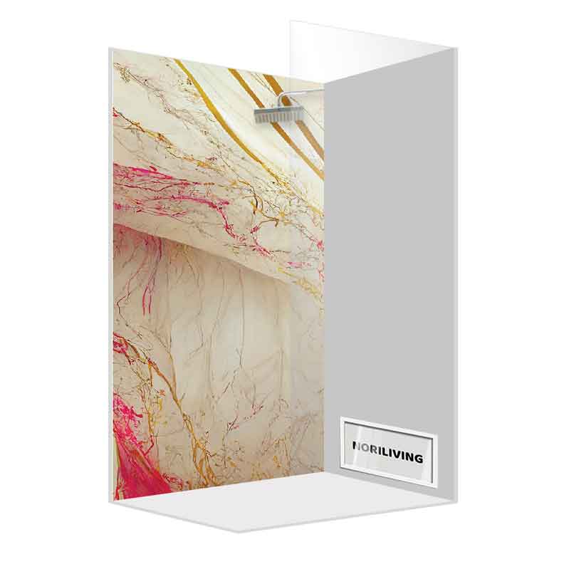 Geschenkverpackung mit marmoriertem Muster in Rosa und Gold