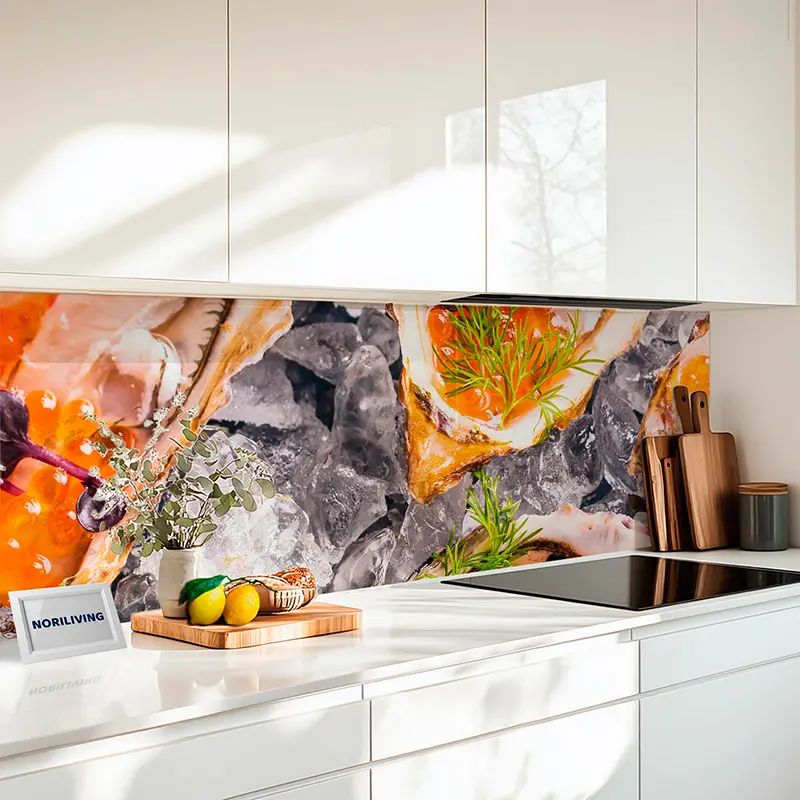 Küchenrückwand Alu Austernplatte mit Zitronenkaviar und Eis 292