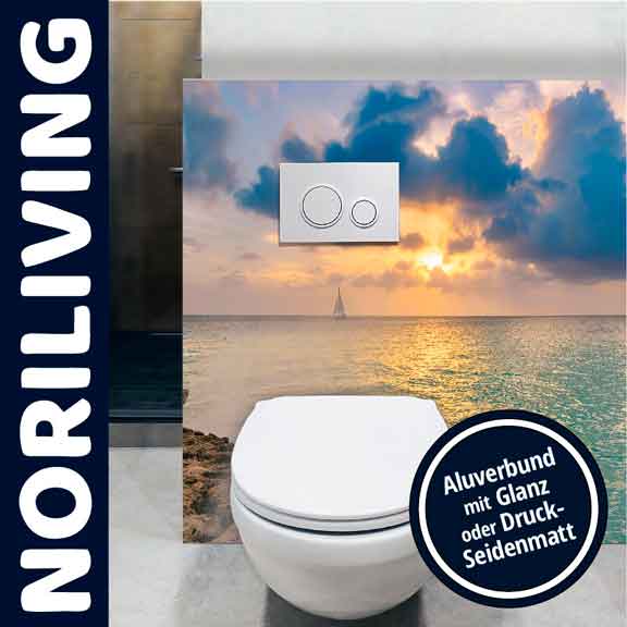 Toilettenvorwand mit Sonnenuntergang am Meer und Alu-Verbundmaterial