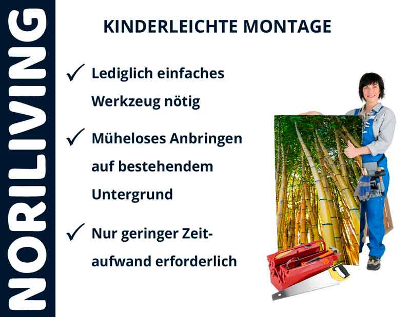 Person zeigt Montageanleitung von NORILIVING für einfache Installation mit minimalem Werkzeugaufwand