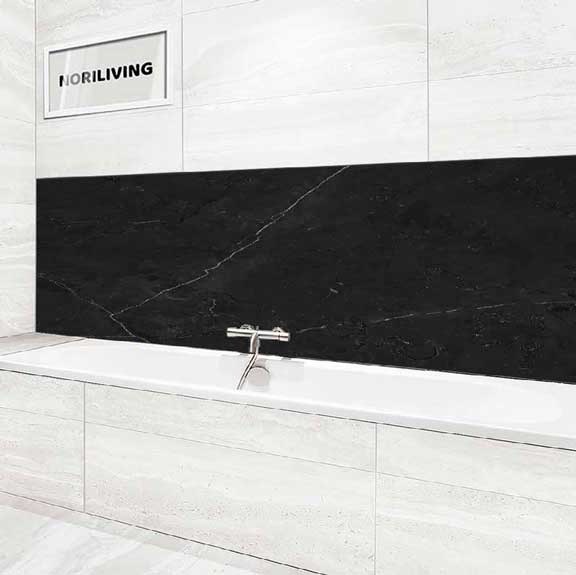 Badrückwand Alu Marmorstruktur dunkelgrau mit orangen Rissen 008 schwarz-weiß