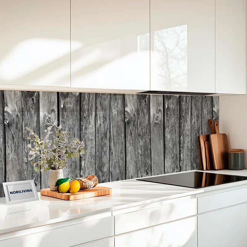 Küchenrückwand Alu Holzzaun 836 schwarz-weiß