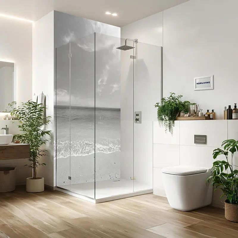 Duschrückwand Aluverbund schöner Strand und tropisches Meer 311 schwarz-weiß