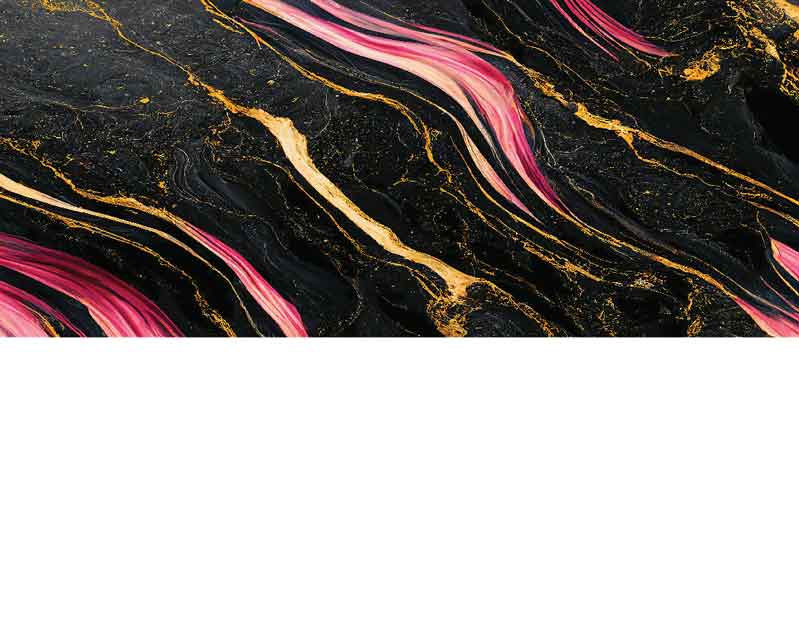 Abstrakte Kunst mit pinken und goldenen Linien auf schwarzem Grund