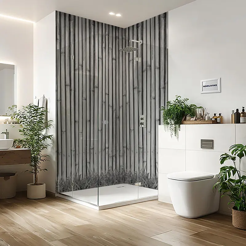 Duschrückwand Aluverbund Bambus und Wiese 571 schwarz-weiß