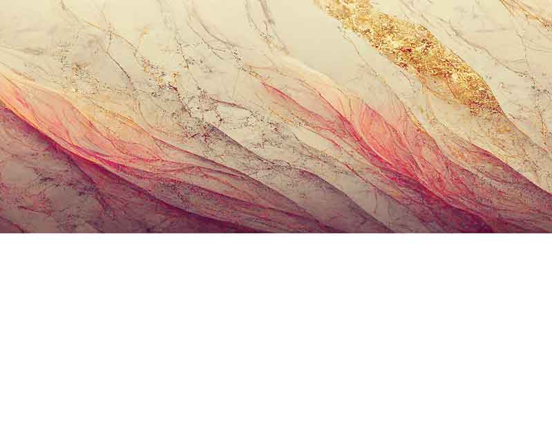 Marmorierte abstrakte Kunst in Beige und Rosa mit goldenen Akzenten auf weißem Hintergrund