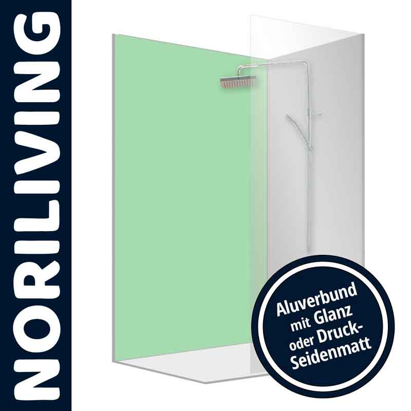 Duschpaneel von NORILIVING, verfügbar in Grün mit Aluverbund und Glanz- oder Druck-Seidenmatt-Finish, modern und stilvoll