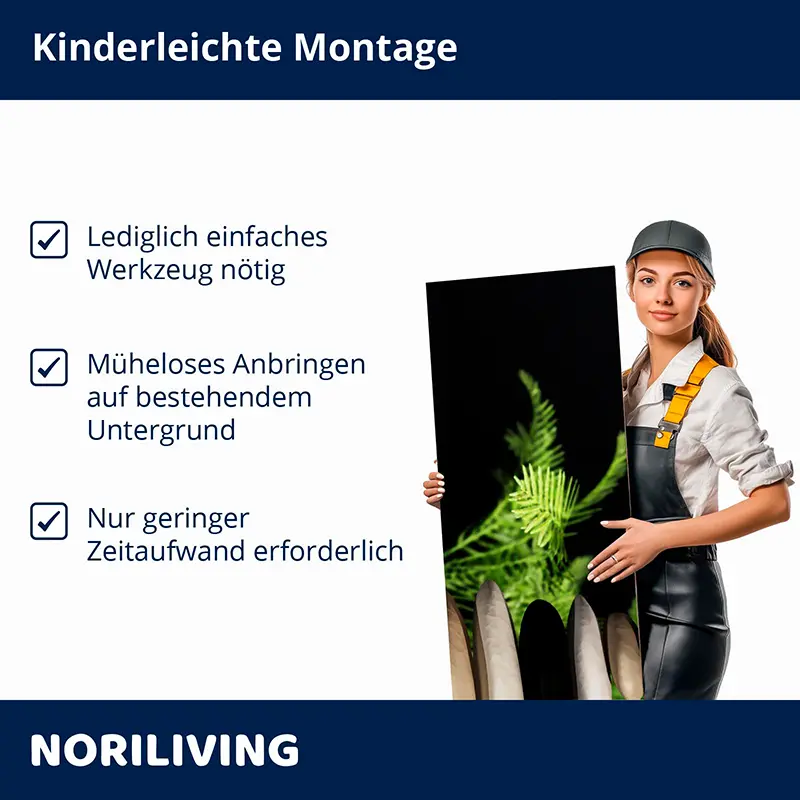 Frau mit Montagetafel und Montagehinweisen