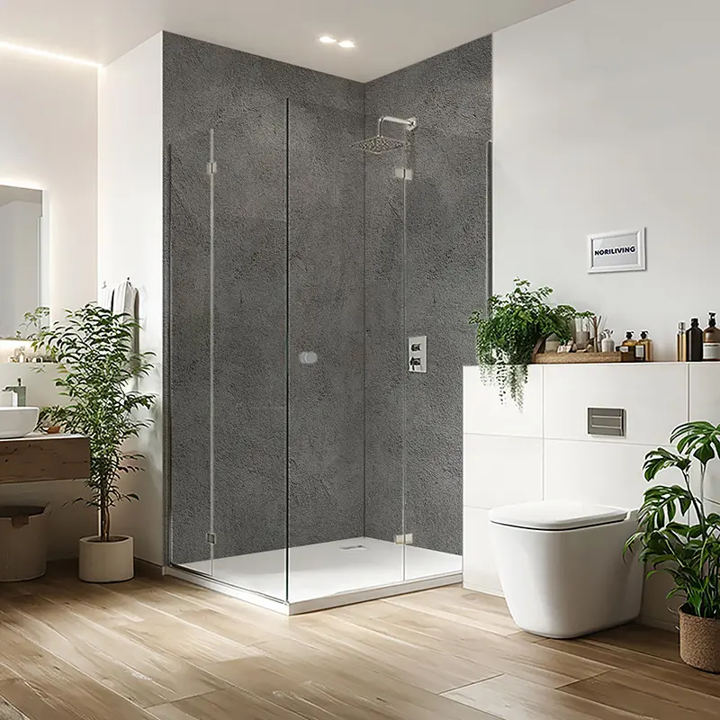 Duschrückwand Einzel | Ecke | Nische | Alu Beton dunkelgrau Rohputz Steinoptik 379