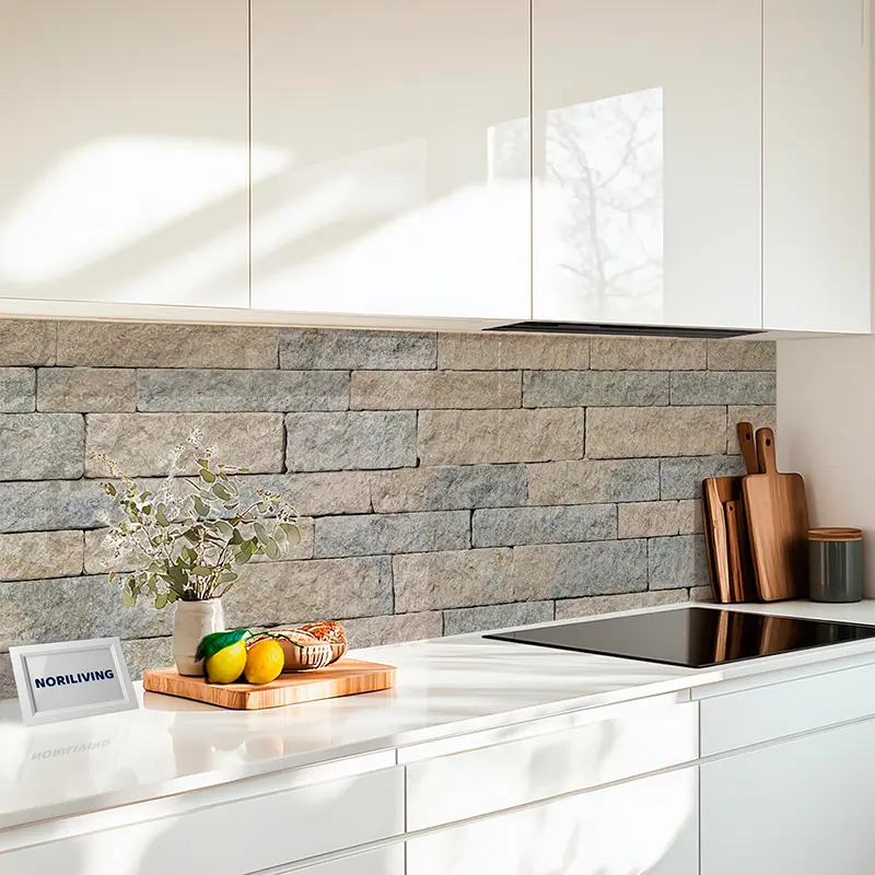 Fliesenspiegel Alu Steinwand beige - blau 430 