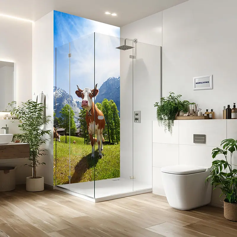 Duschrückwand Einzel | Ecke | Alu Kuh in Alpenidylle 660