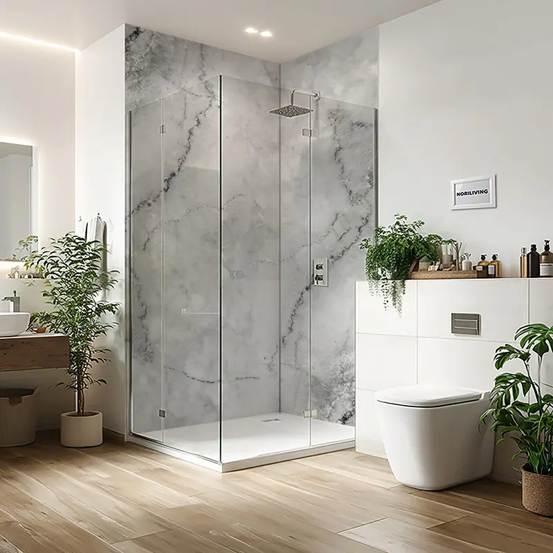 Duschrückwand Aluverbund Marmorstruktur grau 125 schwarz-weiß