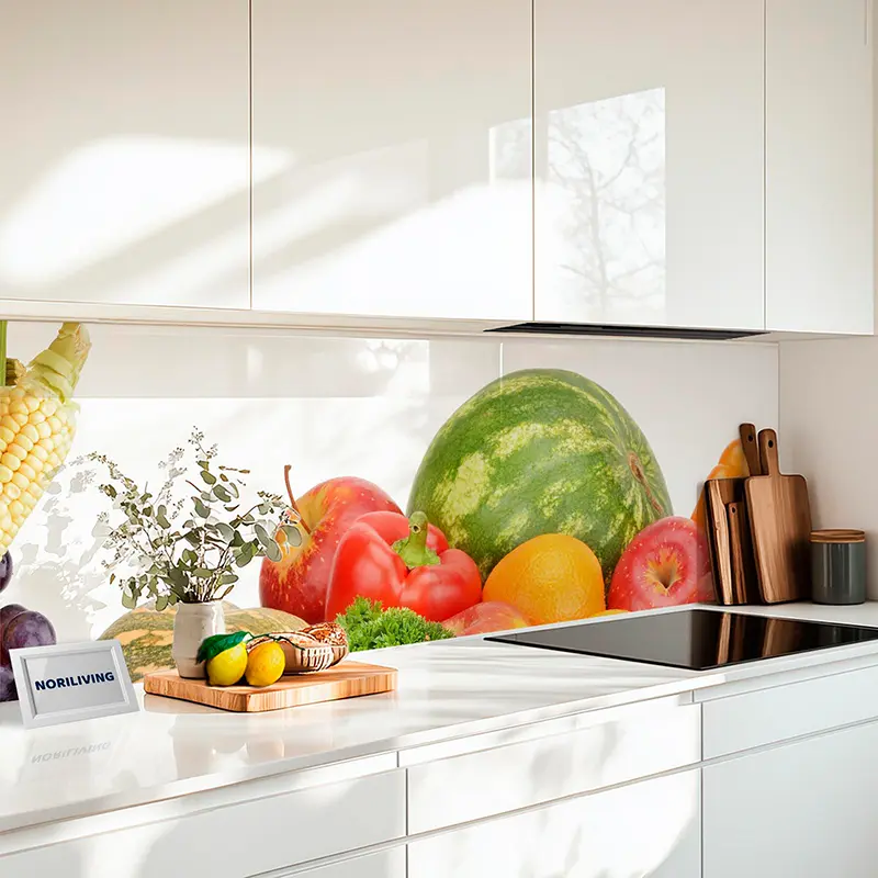 Küchenrückwand Alu Obst und Gemüse auf weißem Hintergrund 421