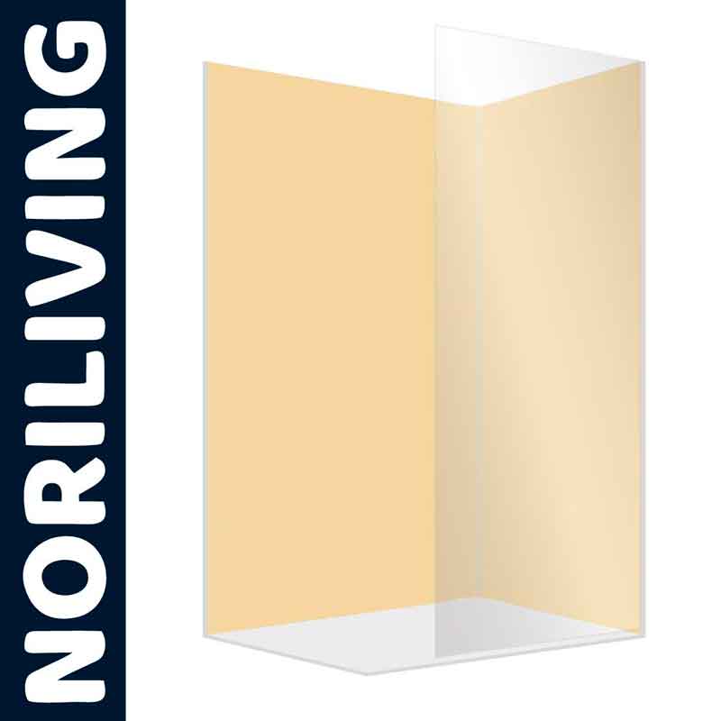 Transparente Duschabtrennung von NORILIVING mit beigem Hintergrund für moderne Badezimmer