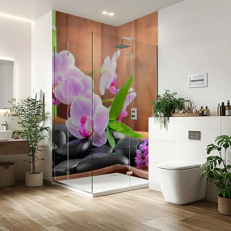 Duschrückwand Einzel | Ecke | Nische | Alu Orchidee Zen Steine Bambus 215