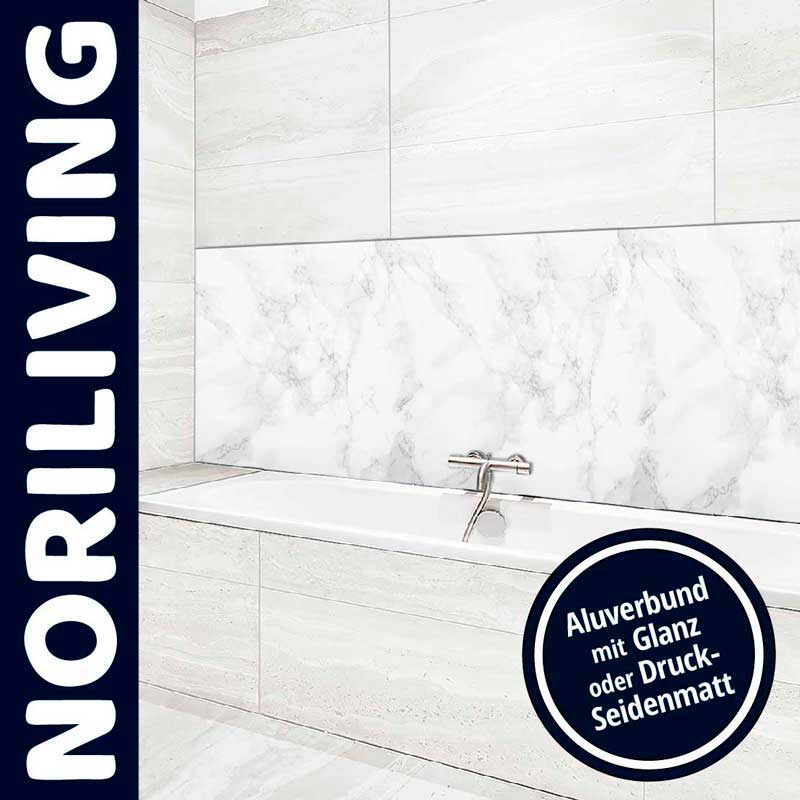 Moderne Badgestaltung mit Aluverbundverkleidung, wahlweise in Glanz oder Seidenmatt von Noriliving