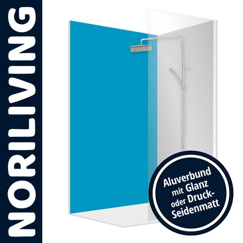 NORILIVING Duschtrennwand mit Aluverbund, glänzend oder seidenmatt Duschtrennwand von NORILIVING, erhältlich in Aluverbund mit glänzender oder seidenmatter Oberfläche