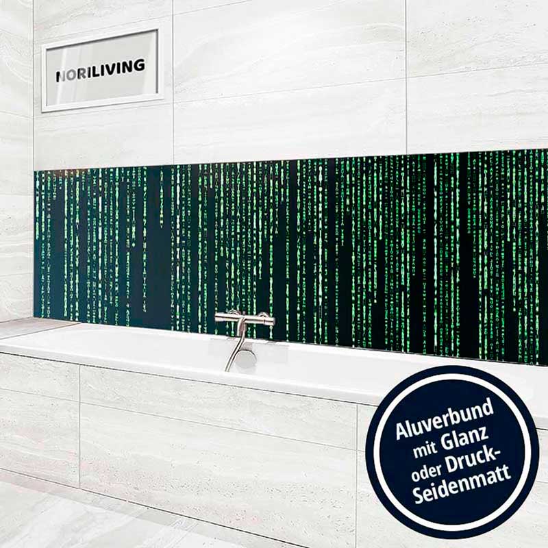 Badezimmer mit futuristischer Wandverkleidung im Matrix-Stil aus Aluverbundmaterial, glänzend oder seidenmatt