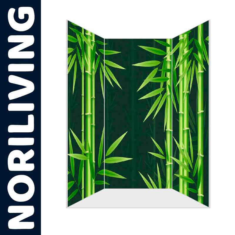 Dreiteiliger Raumteiler mit grünem Bambusdesign auf dunklem Hintergrund, hergestellt von NORILIVING