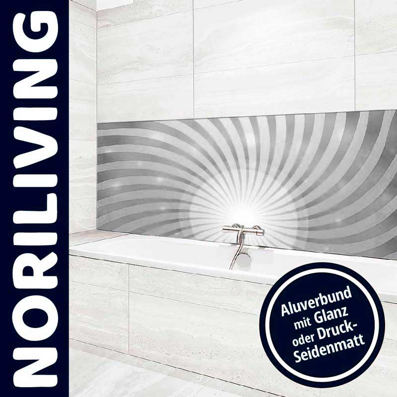 Elegante Badezimmer-Rückwand aus Aluverbund mit Wirbelmotiv und Glanzoptik