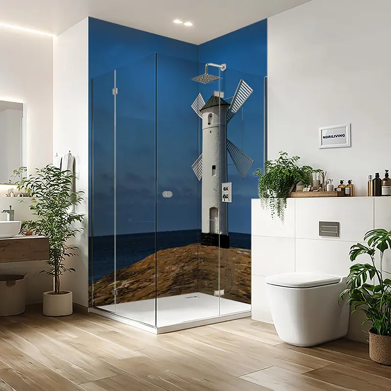 Duschrückwand Einzel | Ecke | Nische | Alu Leuchtturm Windmühle weiß 360