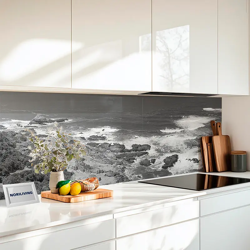 Fliesenspiegel Alu Panoramablick auf Knysna Heads mit Meeresblick 323 schwarz-weiß