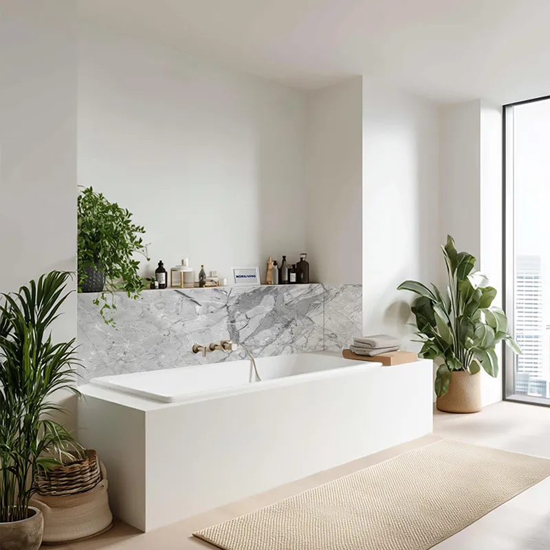 Badrückwand Alu Marmorstruktur hellgrau 005 schwarz-weiß